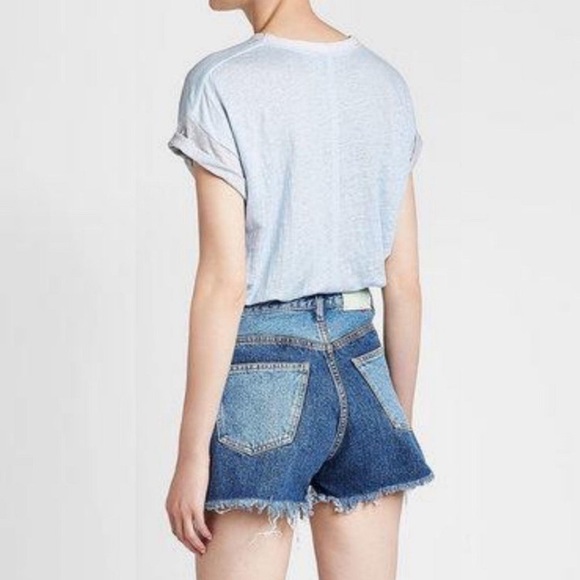 🍄 Rag & Bone Payton Blue Linen Color Block T-Shirt - Picture 9 of 9